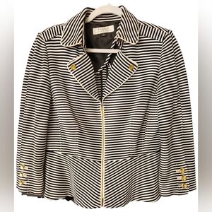 Tahari ASL striped zip-up blazerwith gold hardware